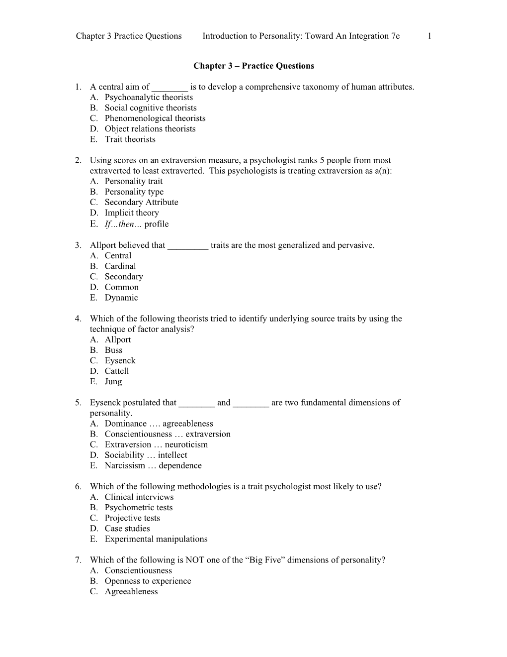 Chapter 3 Practice Questions