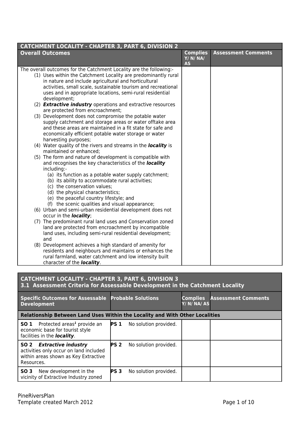 Catchment Locality - Sports and Recreation Zone