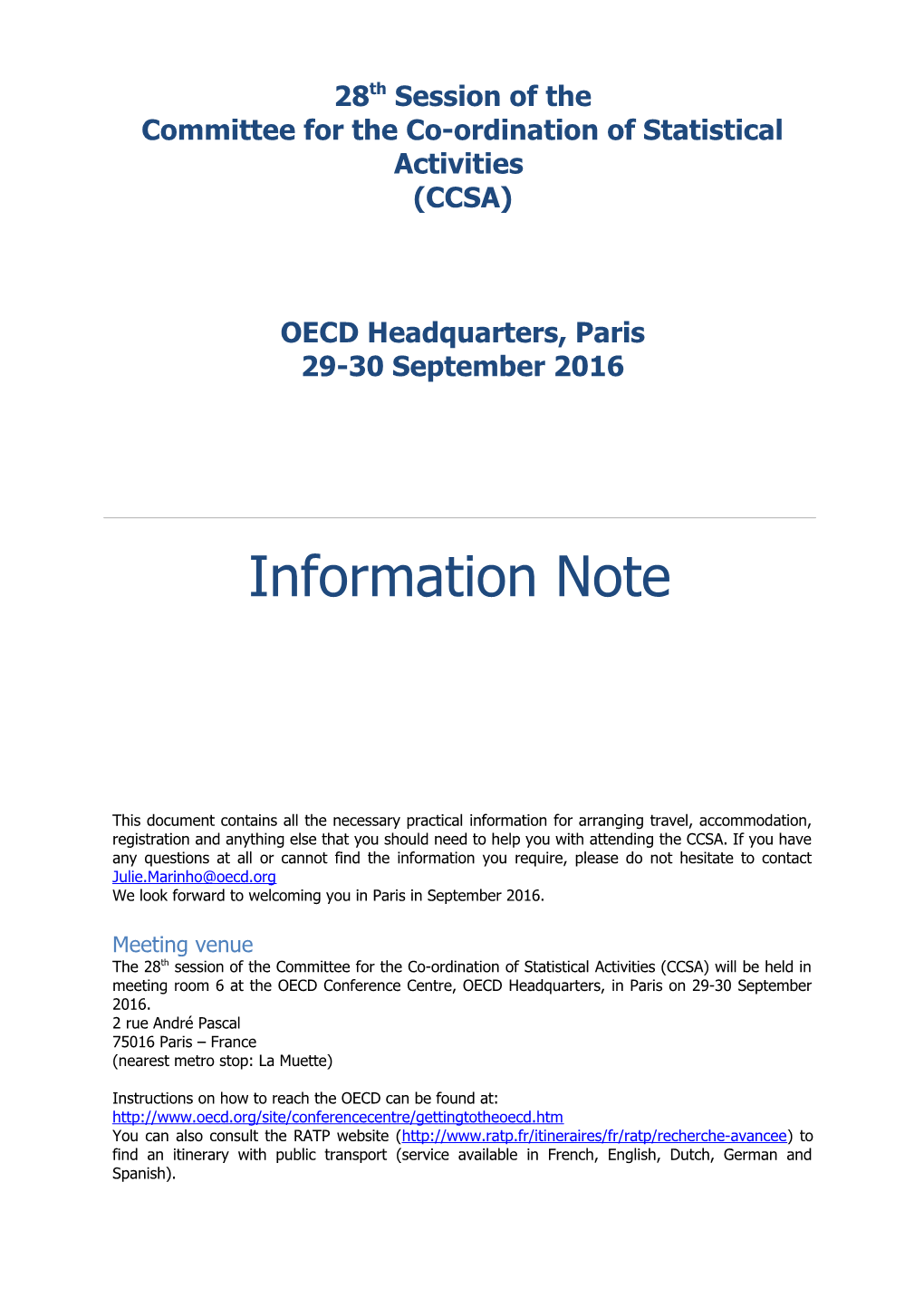 OECD Headquarters, Paris 29-30September 2016