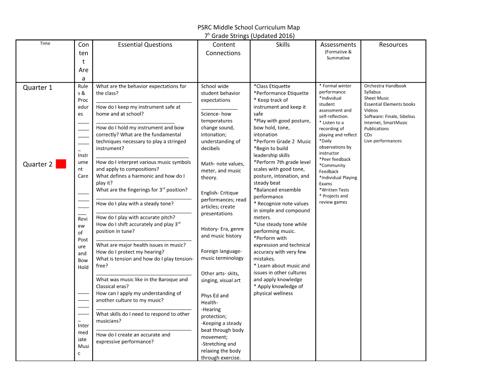 PSRC Middle School Curriculum Map