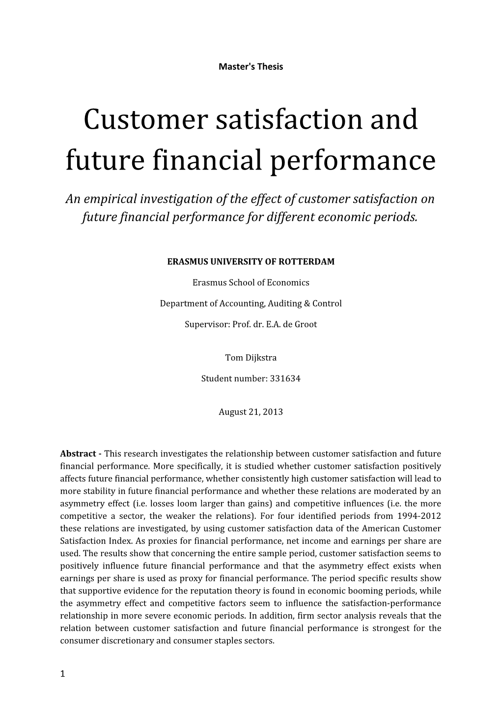 Customer Satisfaction and Future Financial Performance