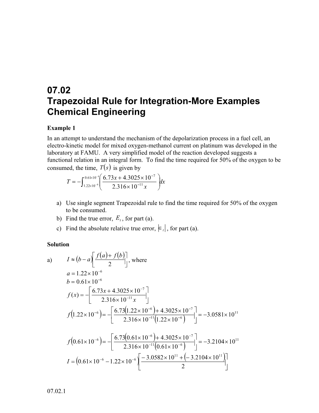 Trapezoidal Rule for Integration-More Examples: Chemical Engineering