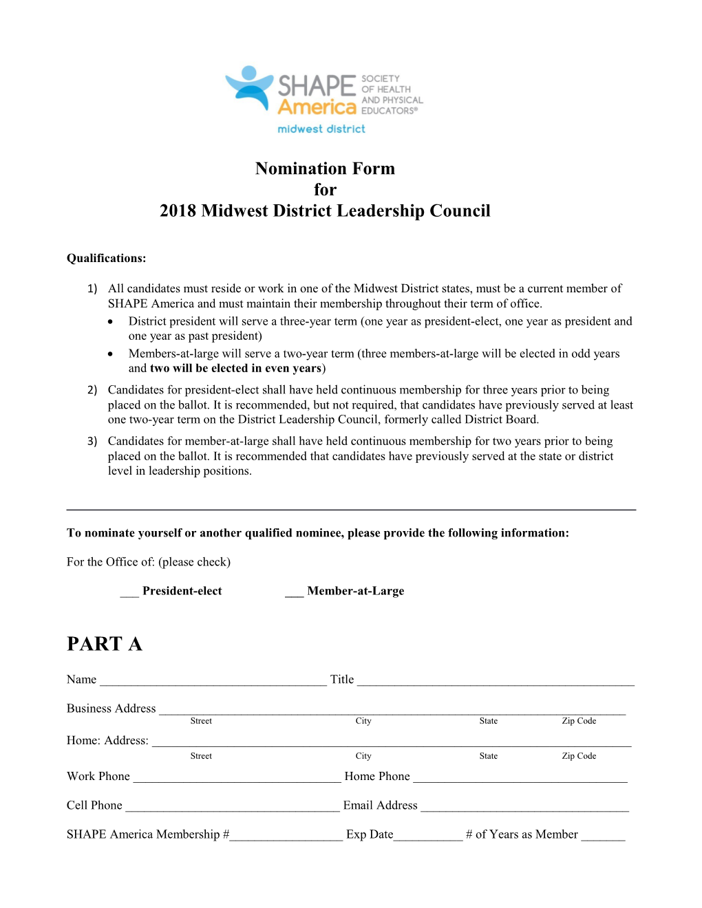Nomination Form for 2018Midwest District Leadership Council