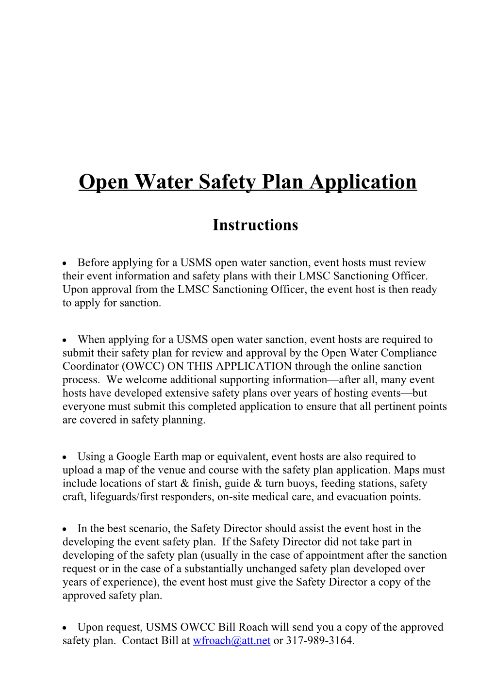 USMS Open Water Document Style Standards