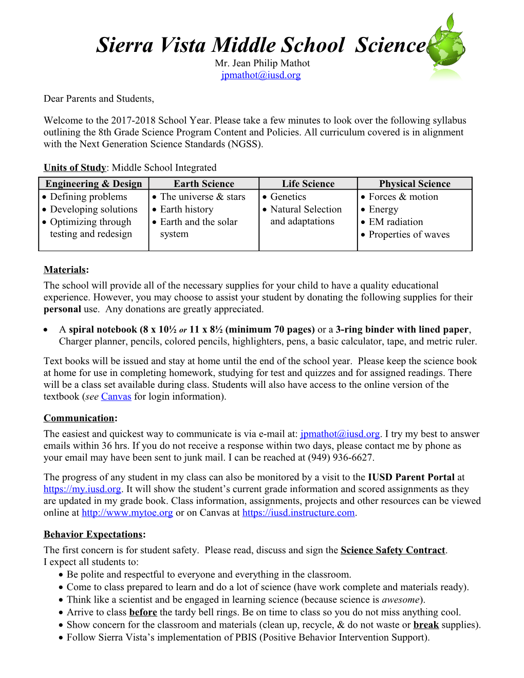 Sierra Vista Middle School Science