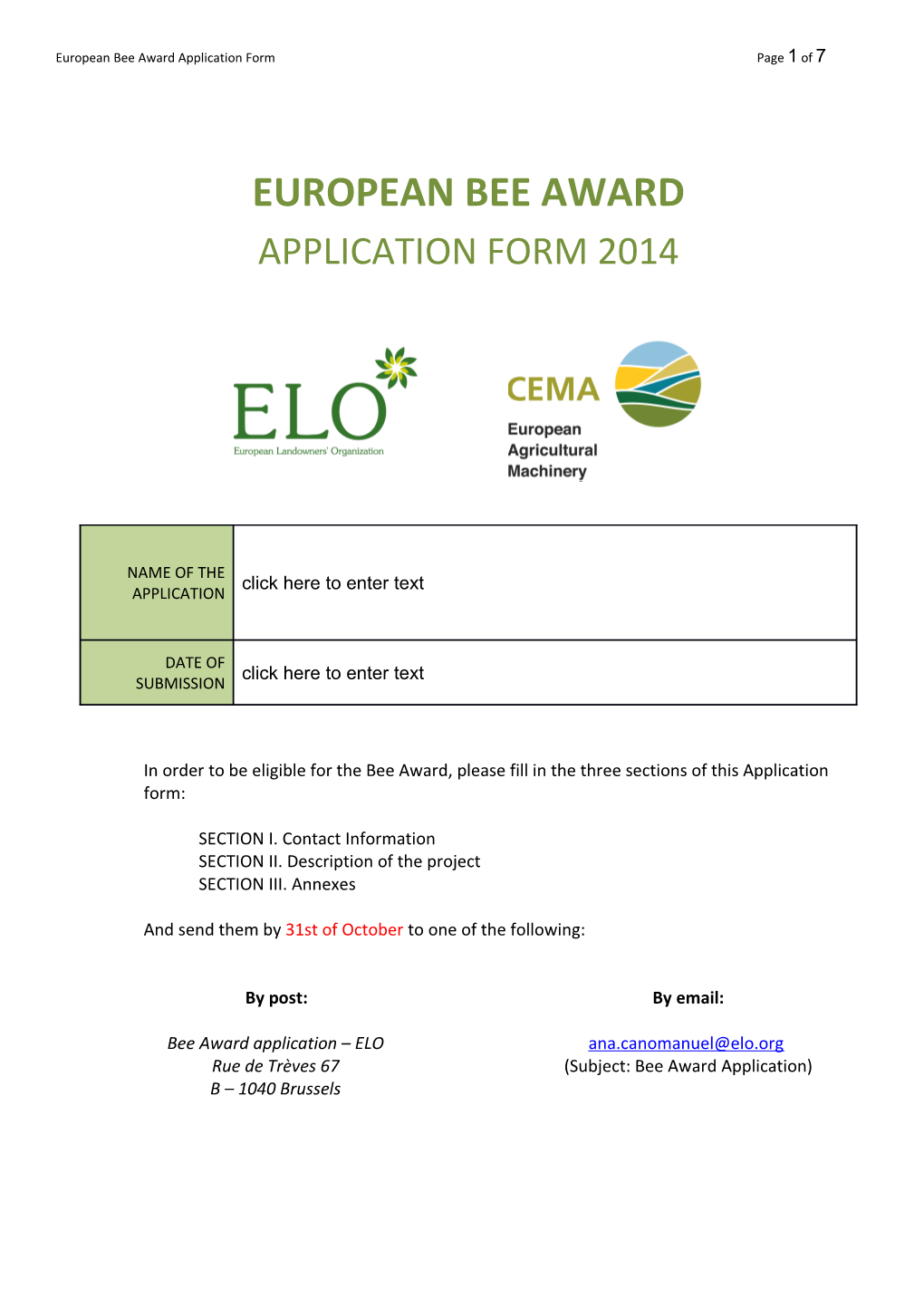 European Bee Award Application Form Page 1 of 10