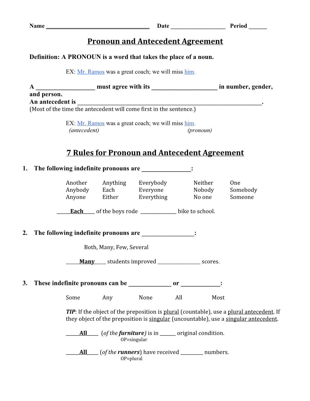 Pronoun and Antecedent Agreement s1