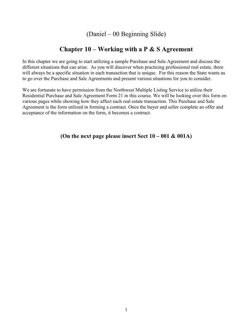 Chapter 10 Working with a P & S Agreement