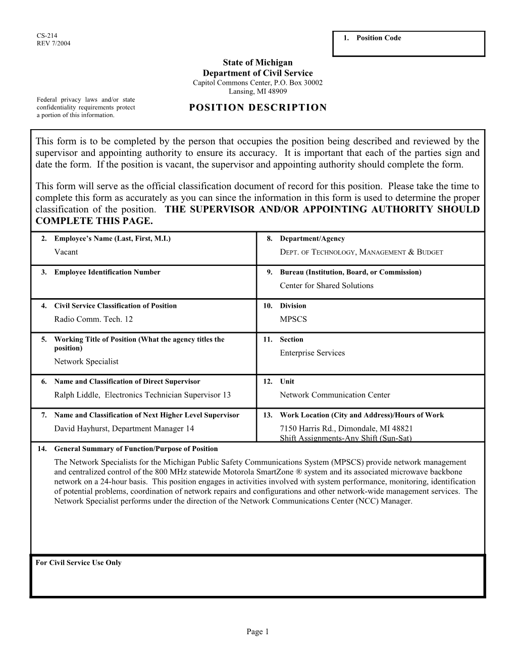 CS-214 Position Description Form s14