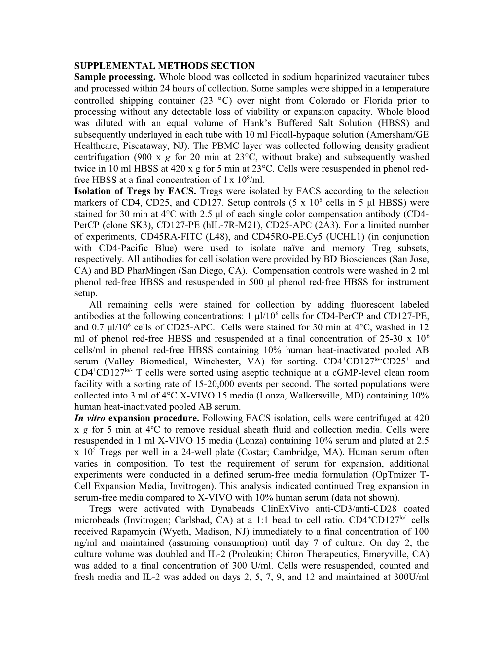 Isolation of Tregs