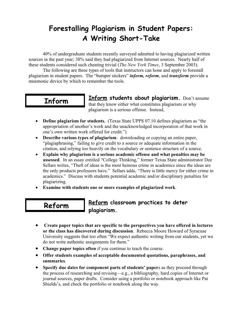 Forestalling Plagiarism: a Writing Short-Take