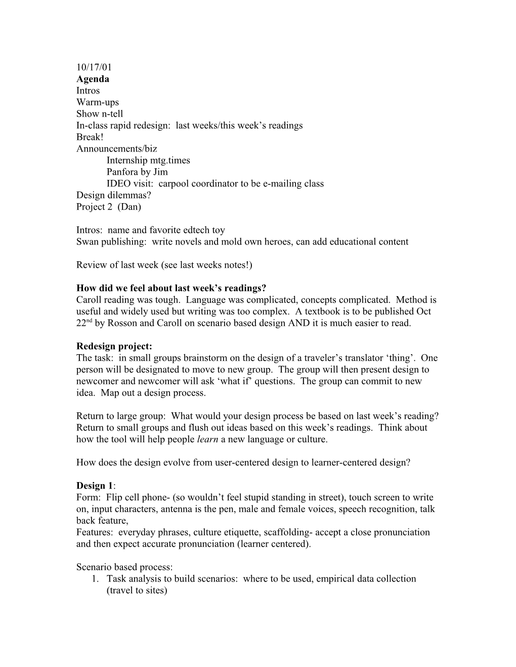 In-Class Rapid Redesign: Last Weeks/This Week S Readings