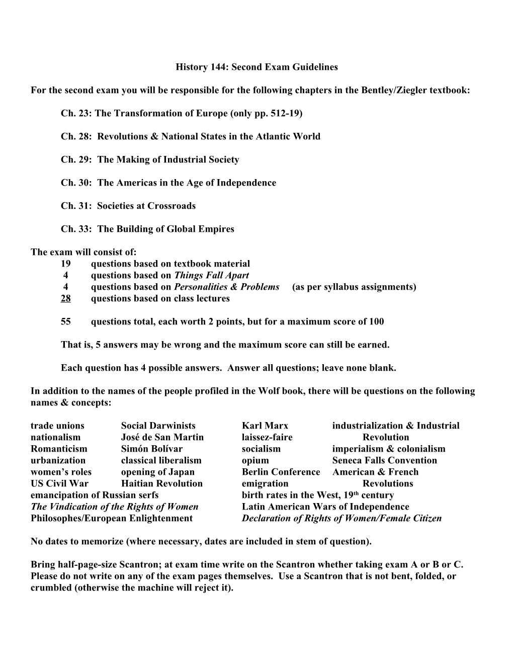 History 144: Second Exam Guidelines