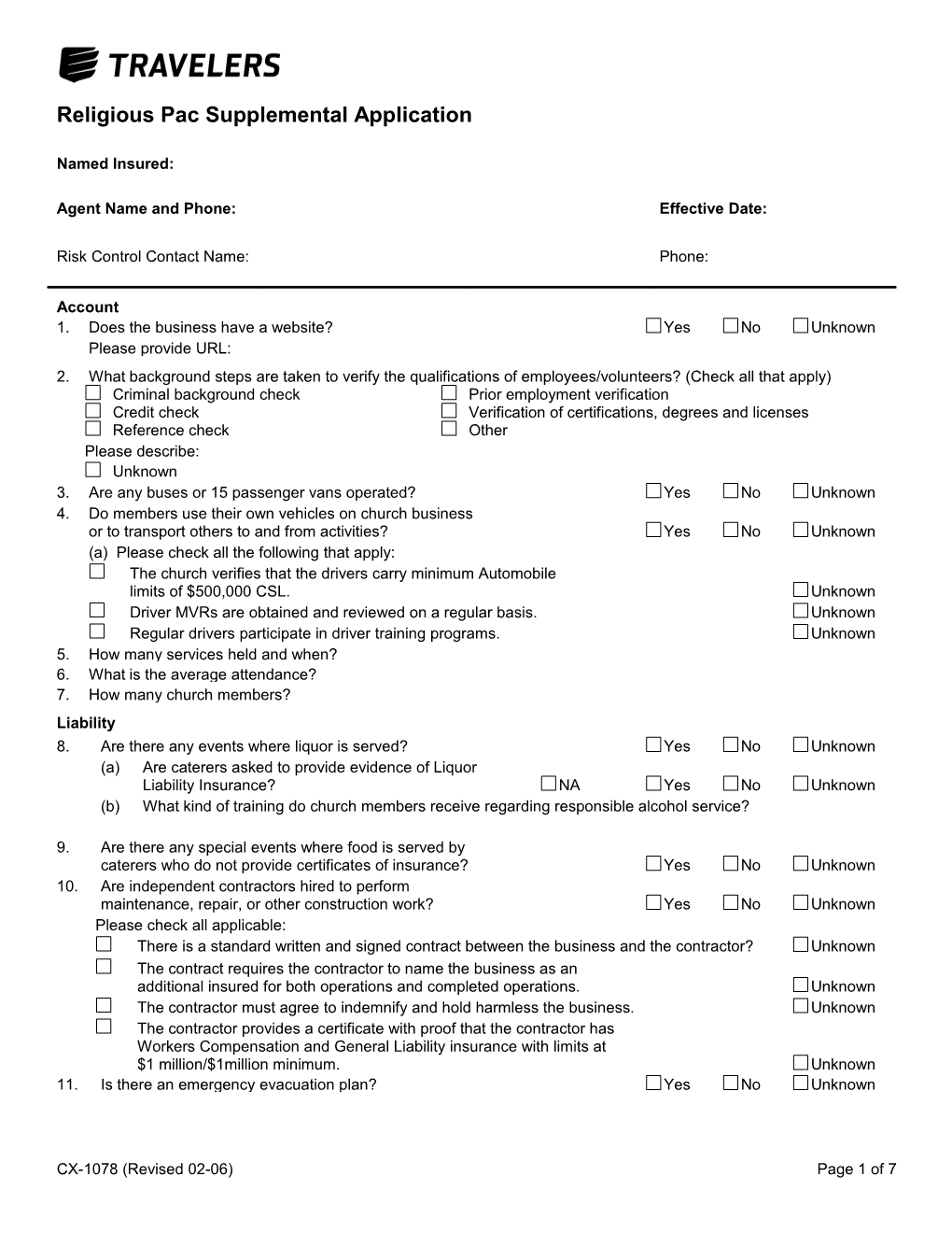 Religious Pac Supplemental Application