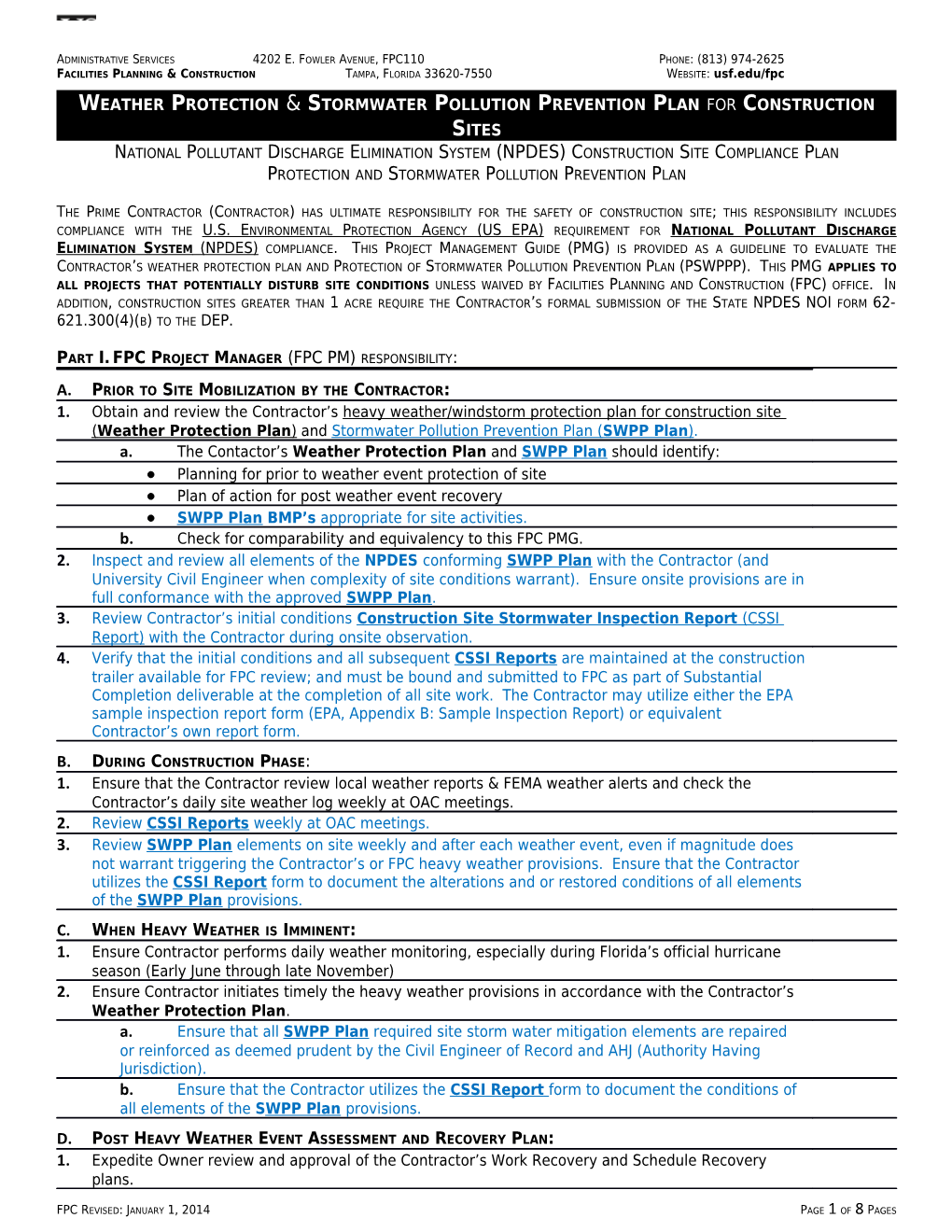 Weather Protection Stormwater Pollution Prev Ention Plan for Construction Sites