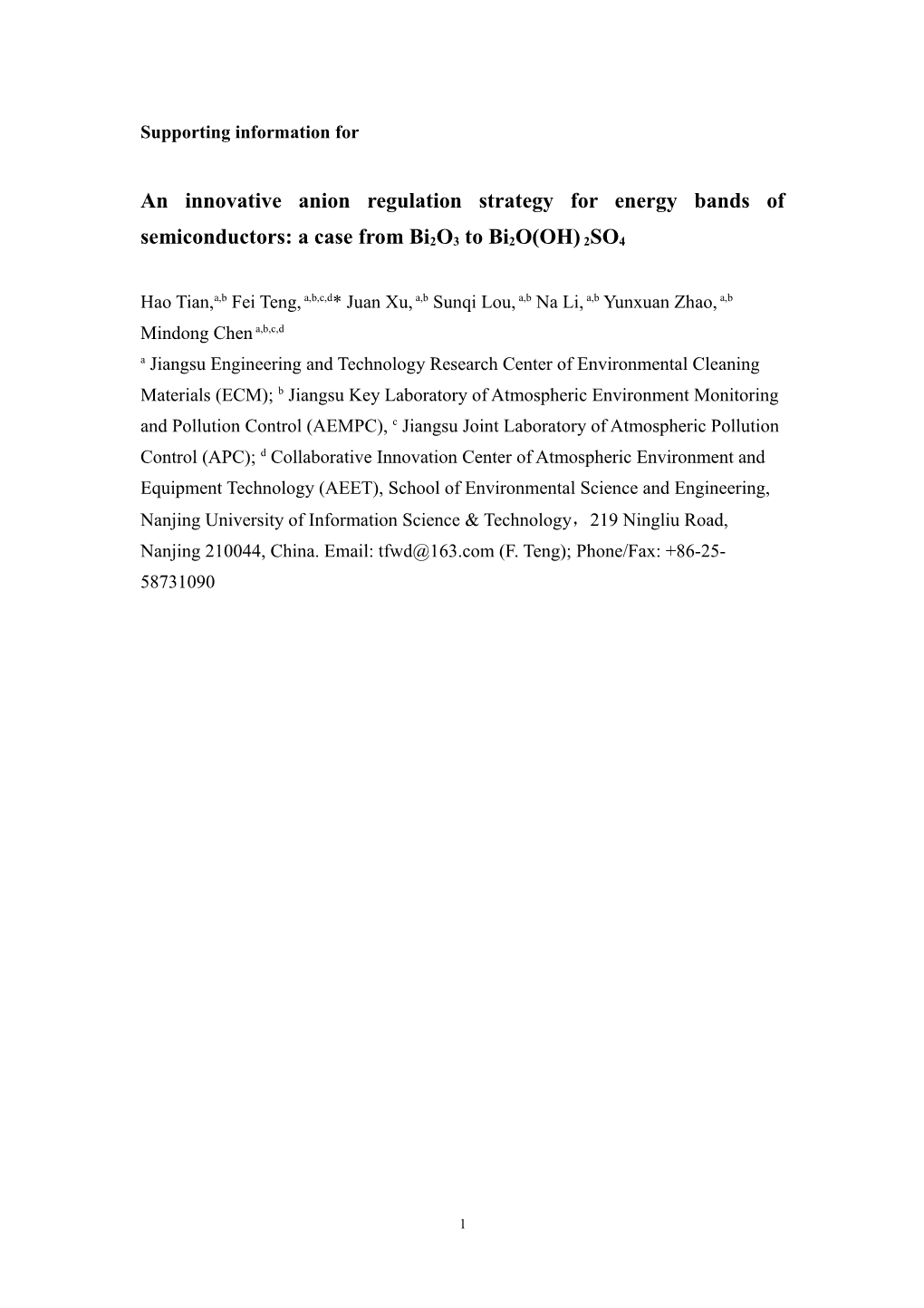 An Innovative Anion Regulation Strategy for Energy Bands of Semiconductors: a Case From