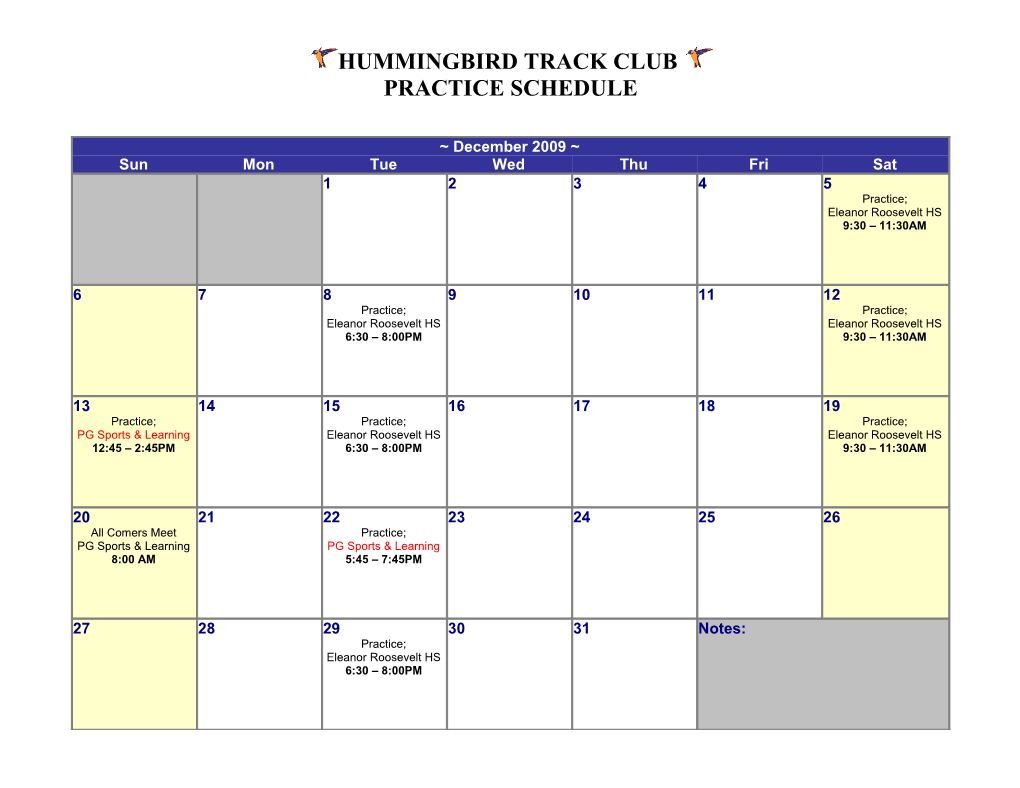 2010 Full Year Calendar Template