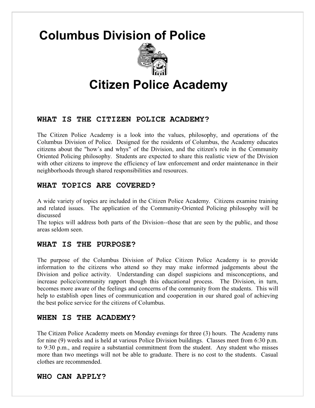 What Is the Citizen Police Academy?