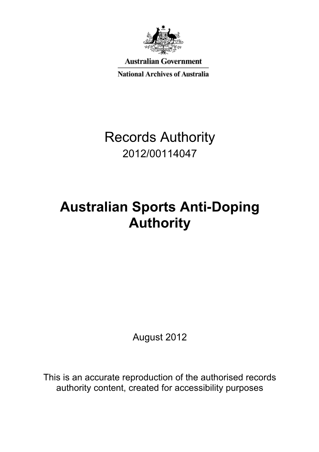 Australian Sports Anti-Doping Authority 2012/00114047