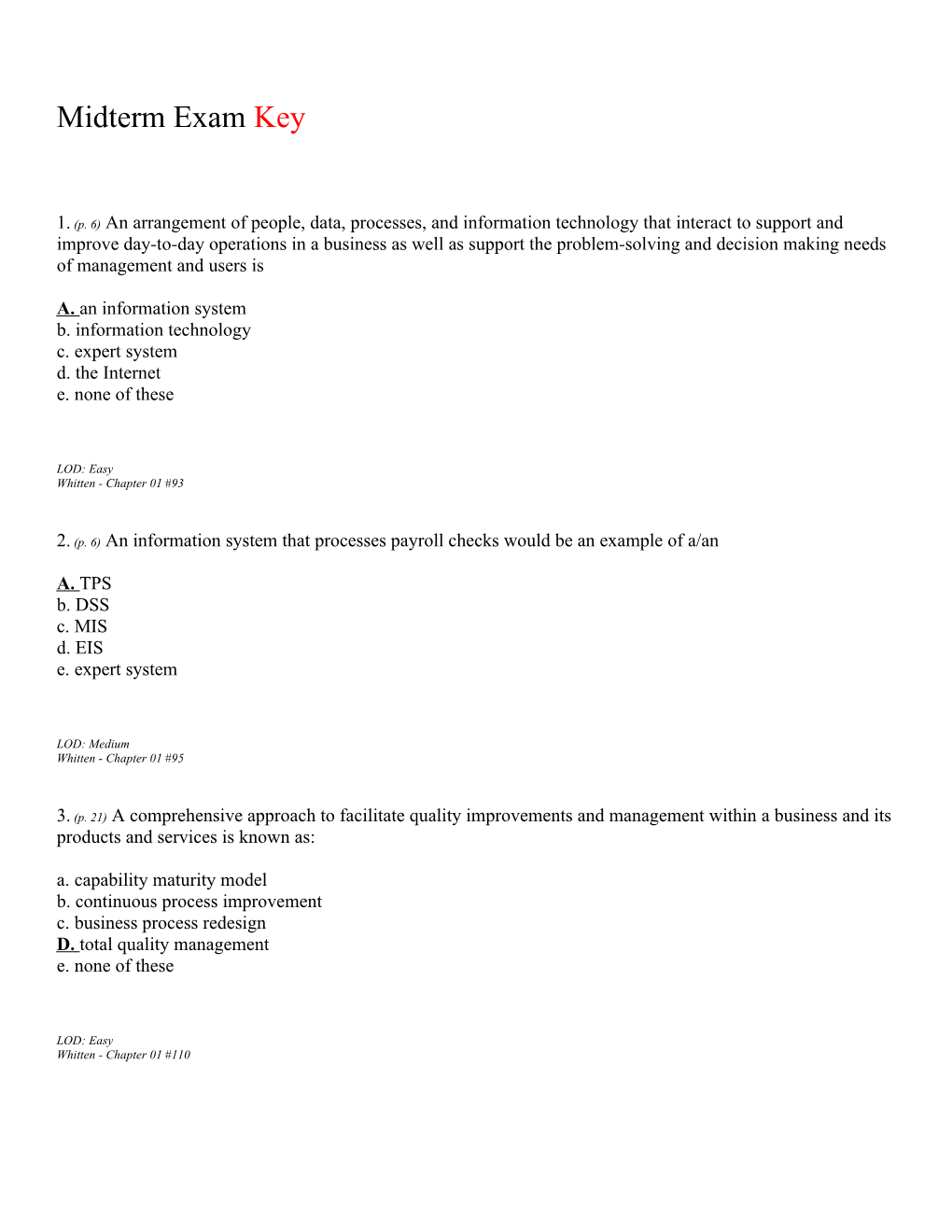 Midterm Exam Key