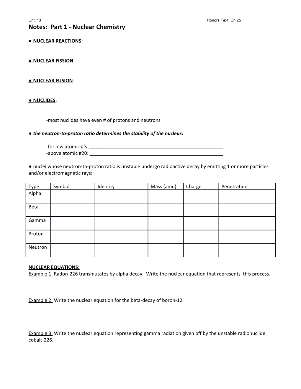 Notes: Nuclear Chemistry