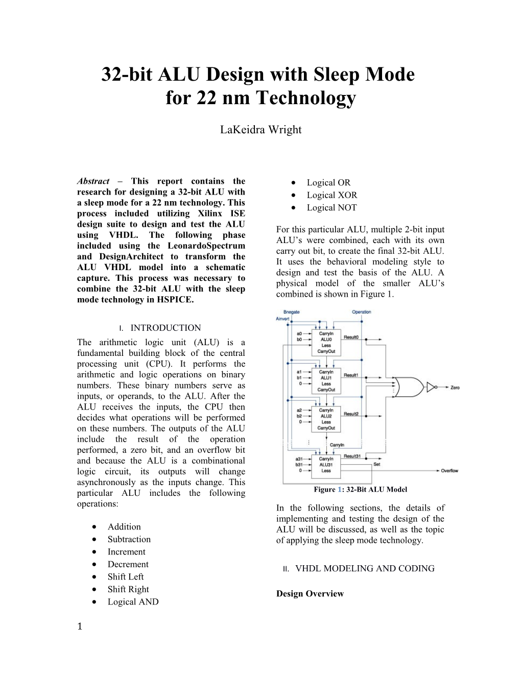 32-Bit ALU Design with Sleep Mode