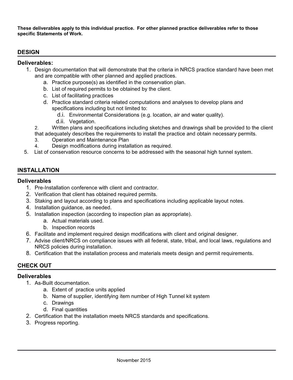 USDA/NRCS High Tunnel System; OHIO Standard 325 Statement of Work