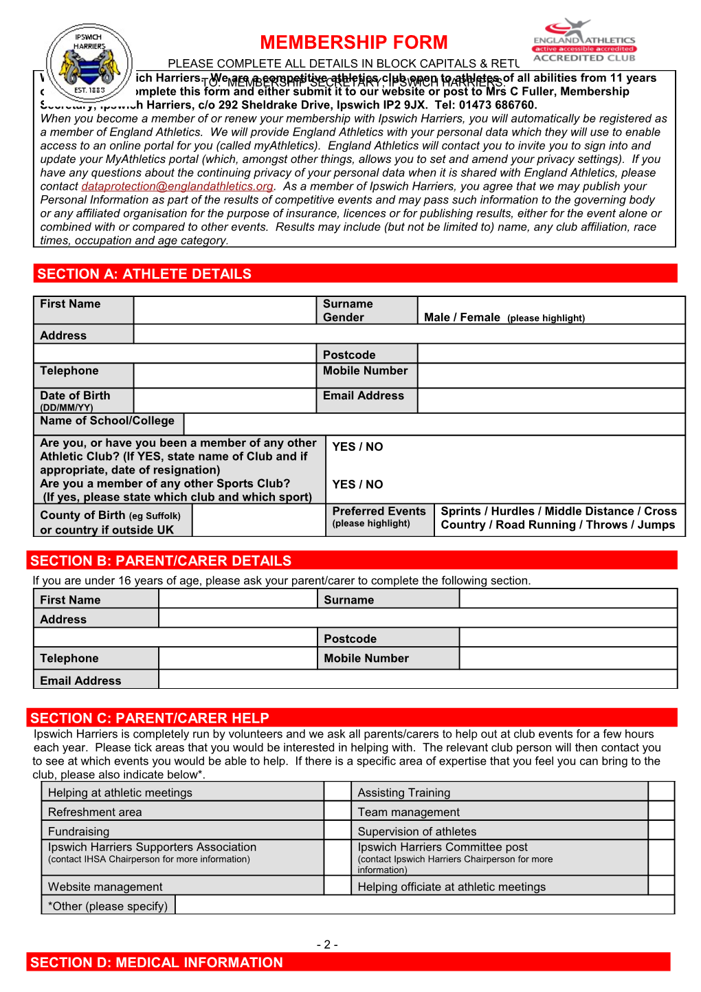 Template 5: Junior Membership Form