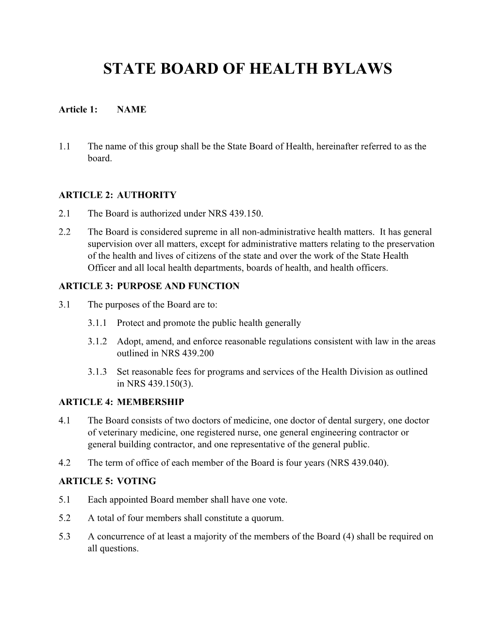 State Board of Health Bylaws