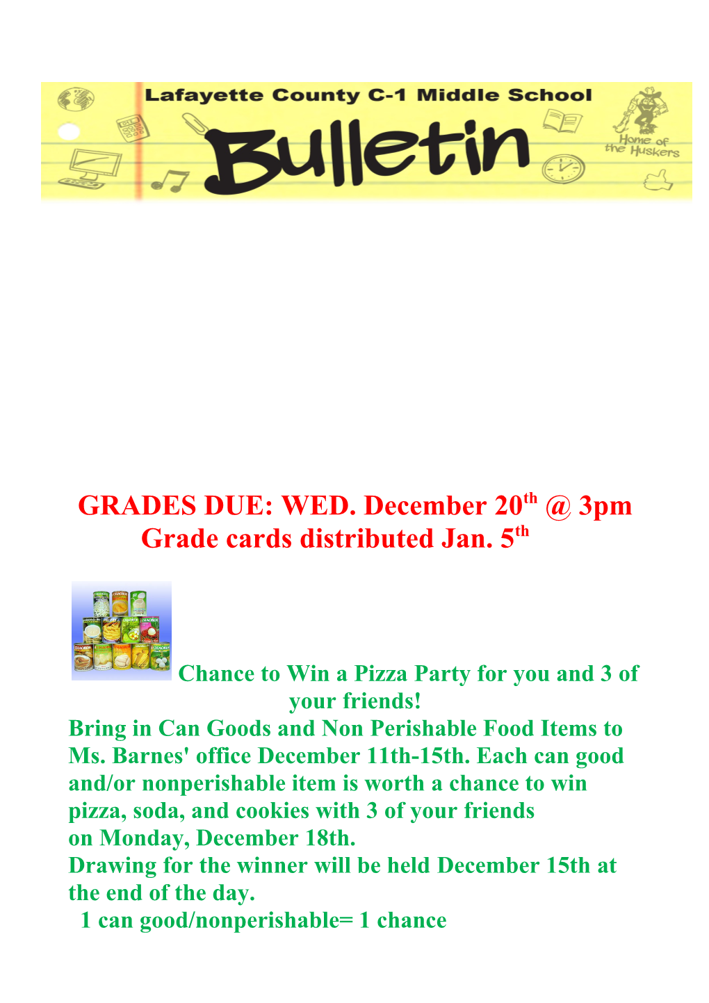 GRADES DUE: WED. December 20Th 3Pm