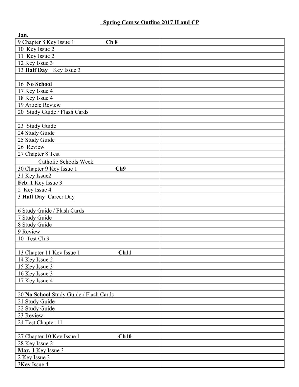 Spring Course Outline 2017 H and CP