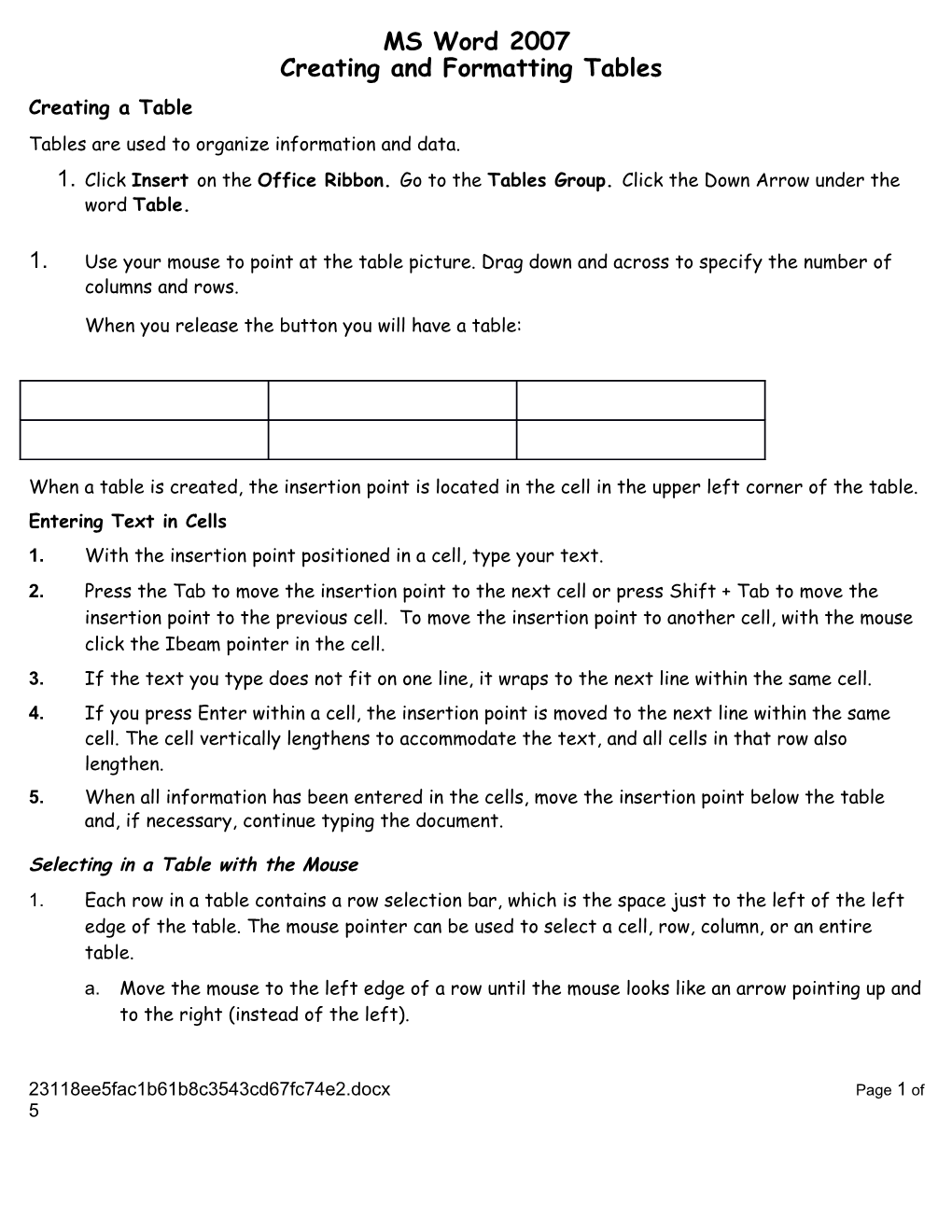 Creating and Formatting Tables