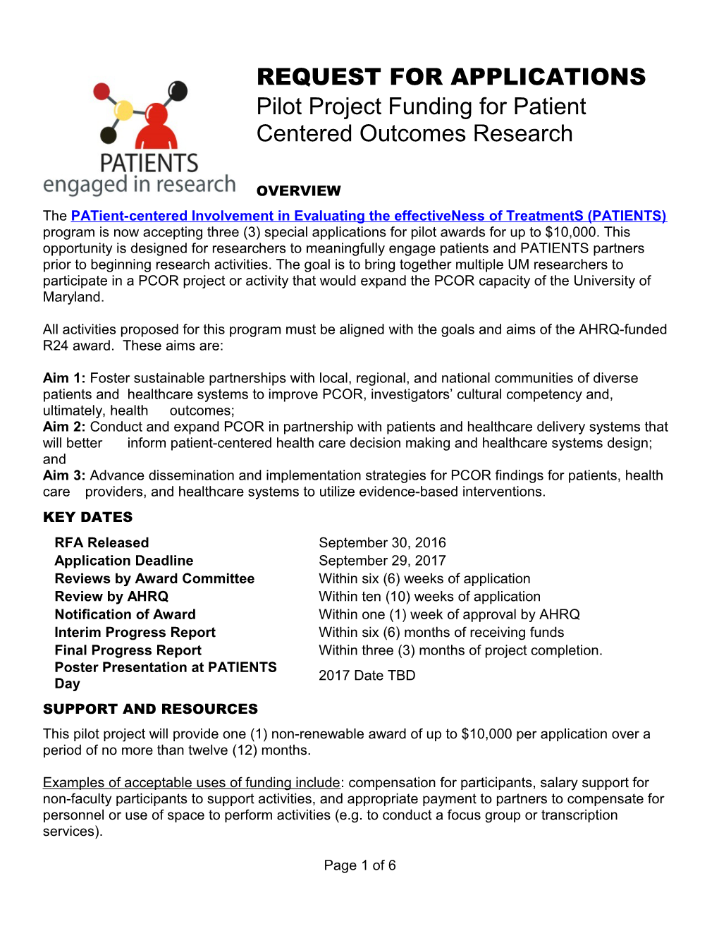 Pilot Project Funding for Patient Centered Outcomes Research