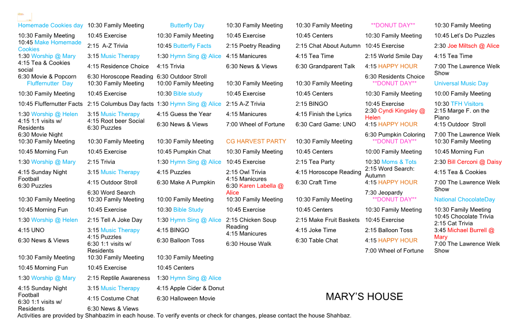 Activities Are Provided by Shahbazim in Each House. to Verify Events Or Check for Changes s1