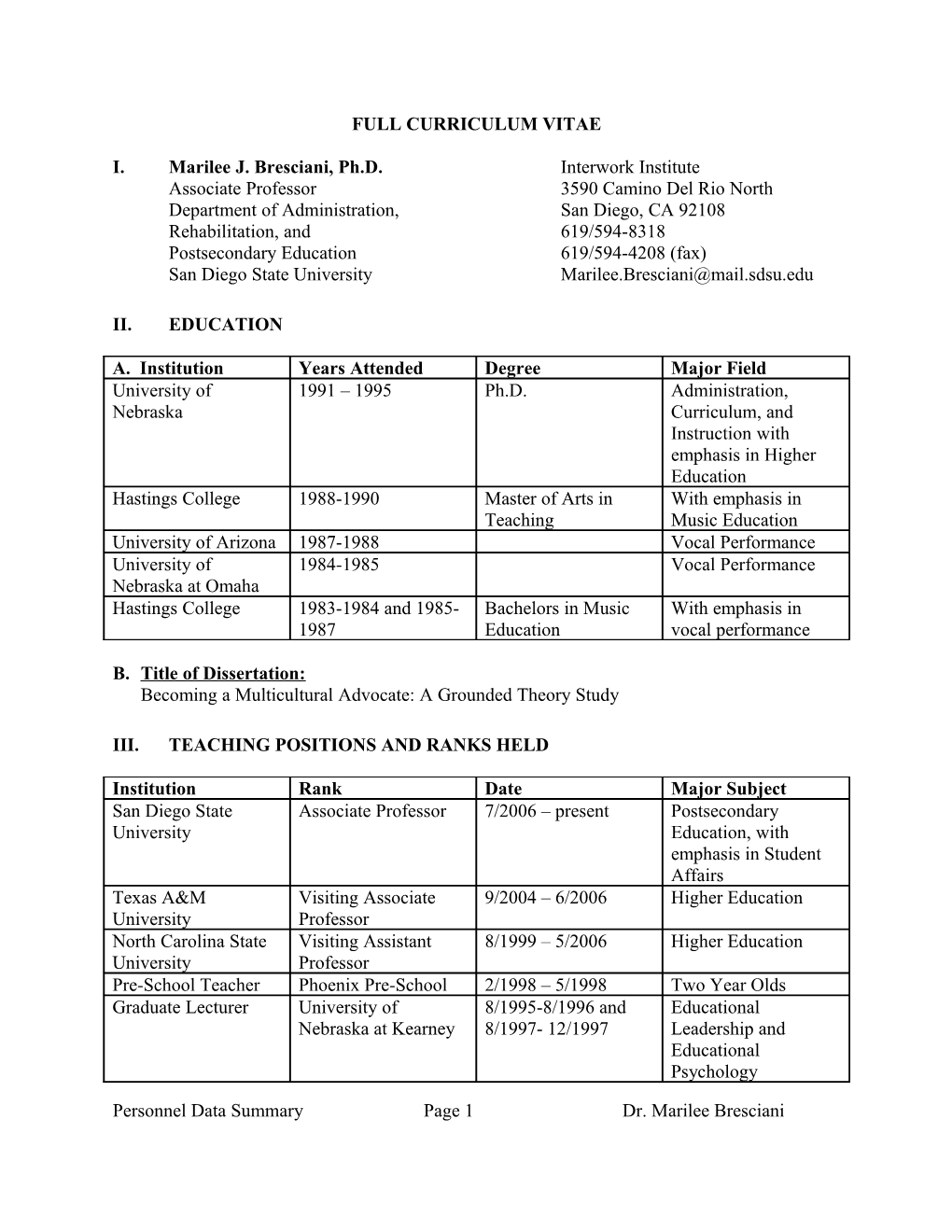 Full Curriculum Vitae s1