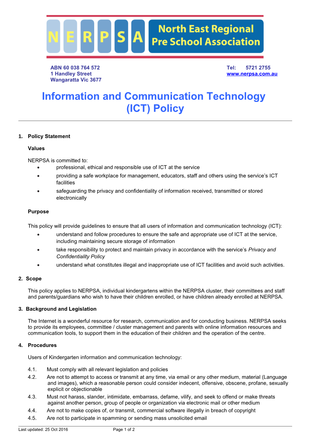 NERPSA Information and Communication (ICT) Policy
