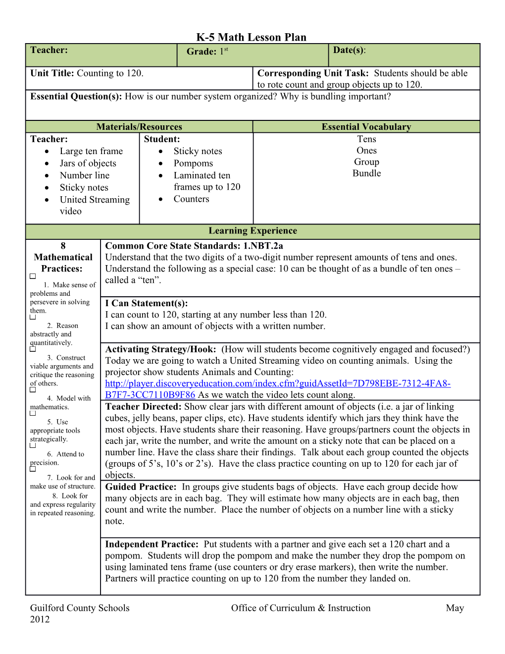 K-5 Math Lesson Plan s2