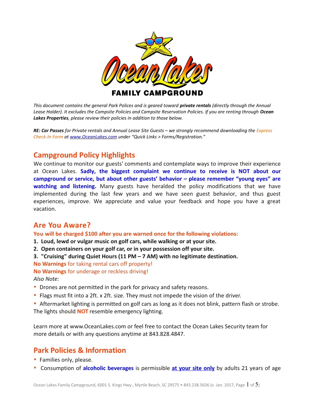 Campground Policy Highlights