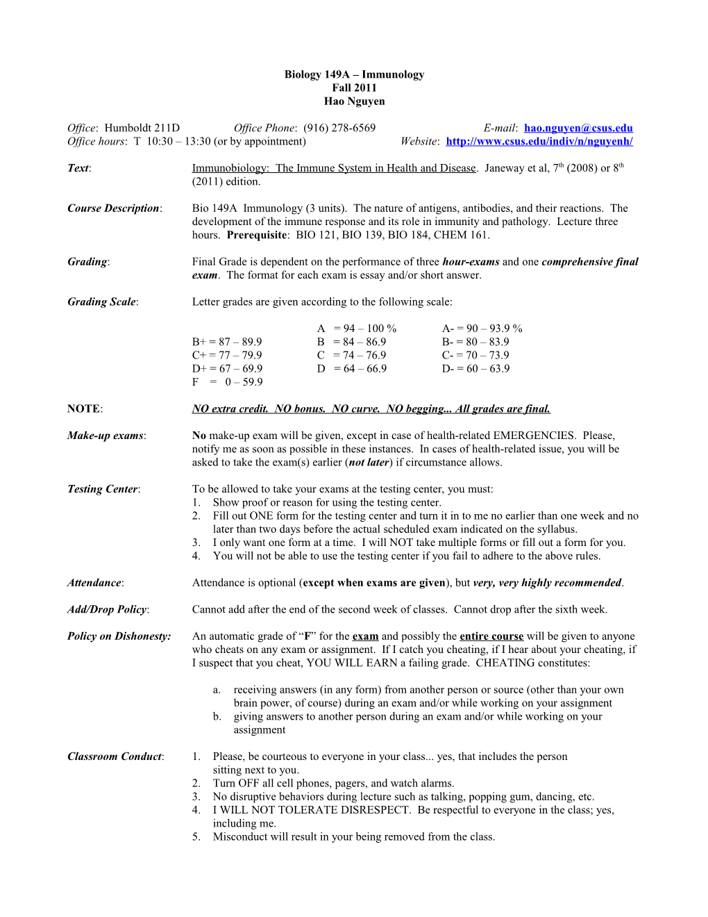 Biology 149A Immunology