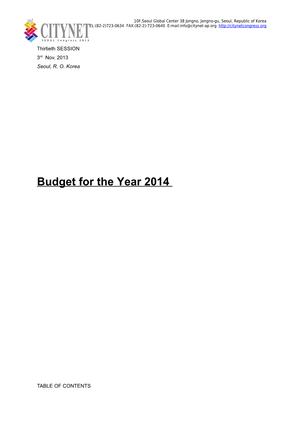 Budget for the Year 2014