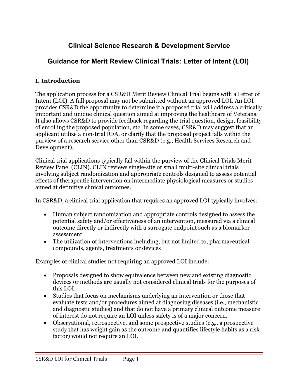 Guidance for Merit Review Clinical Trials: Letter of Intent (LOI)