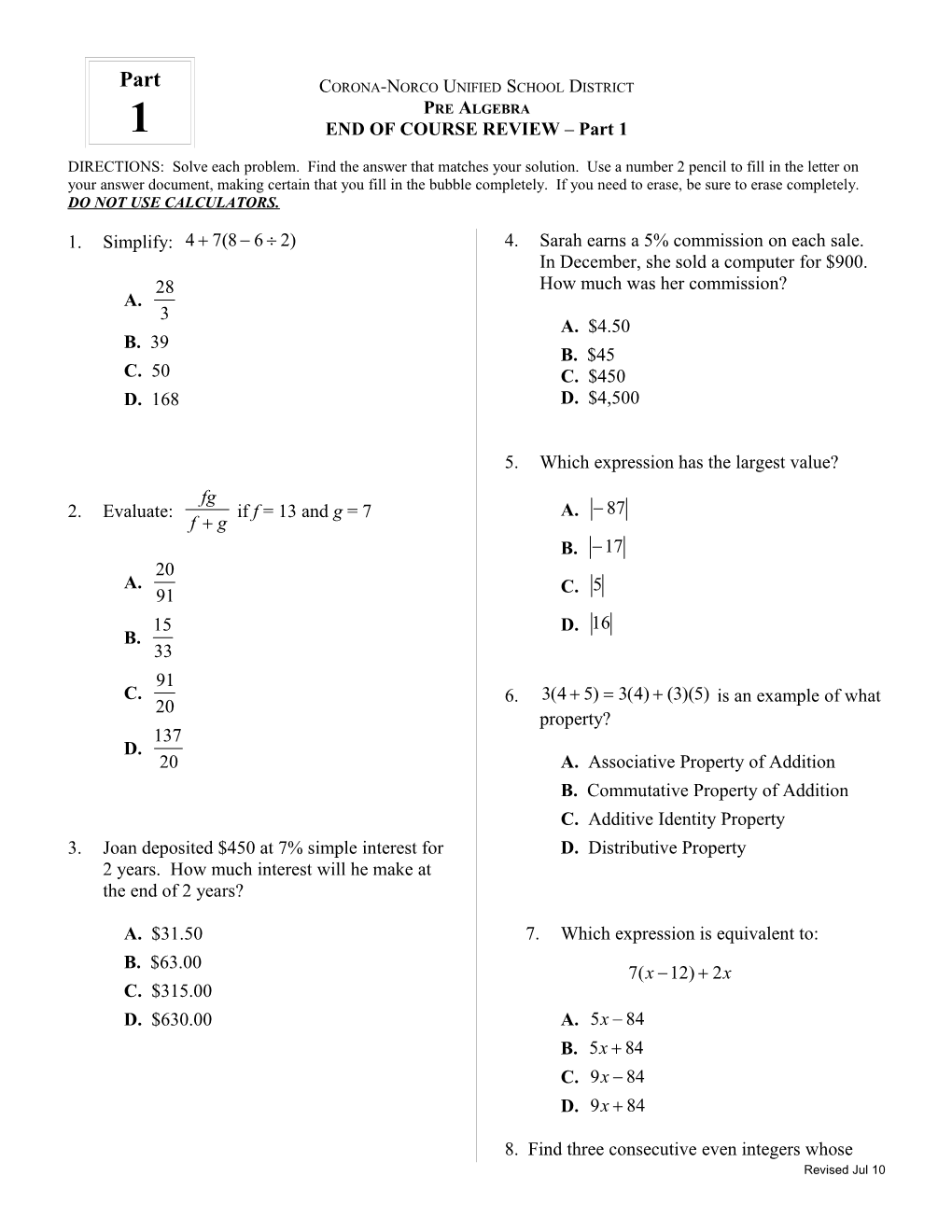 END of COURSE REVIEW Part 1