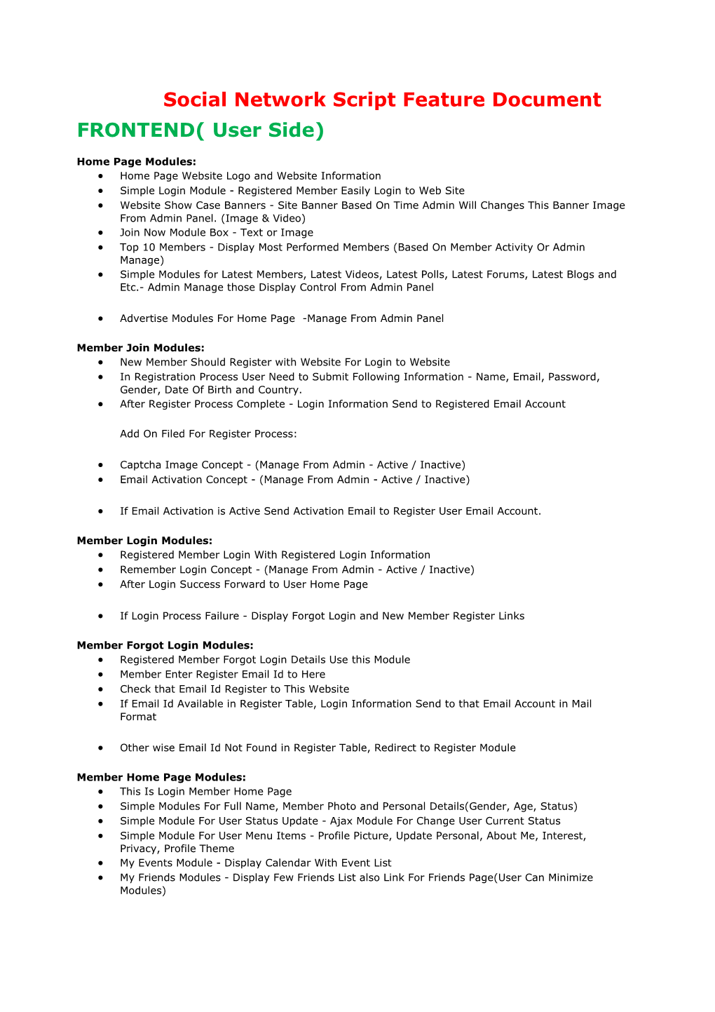 Social Network Script Feature Document