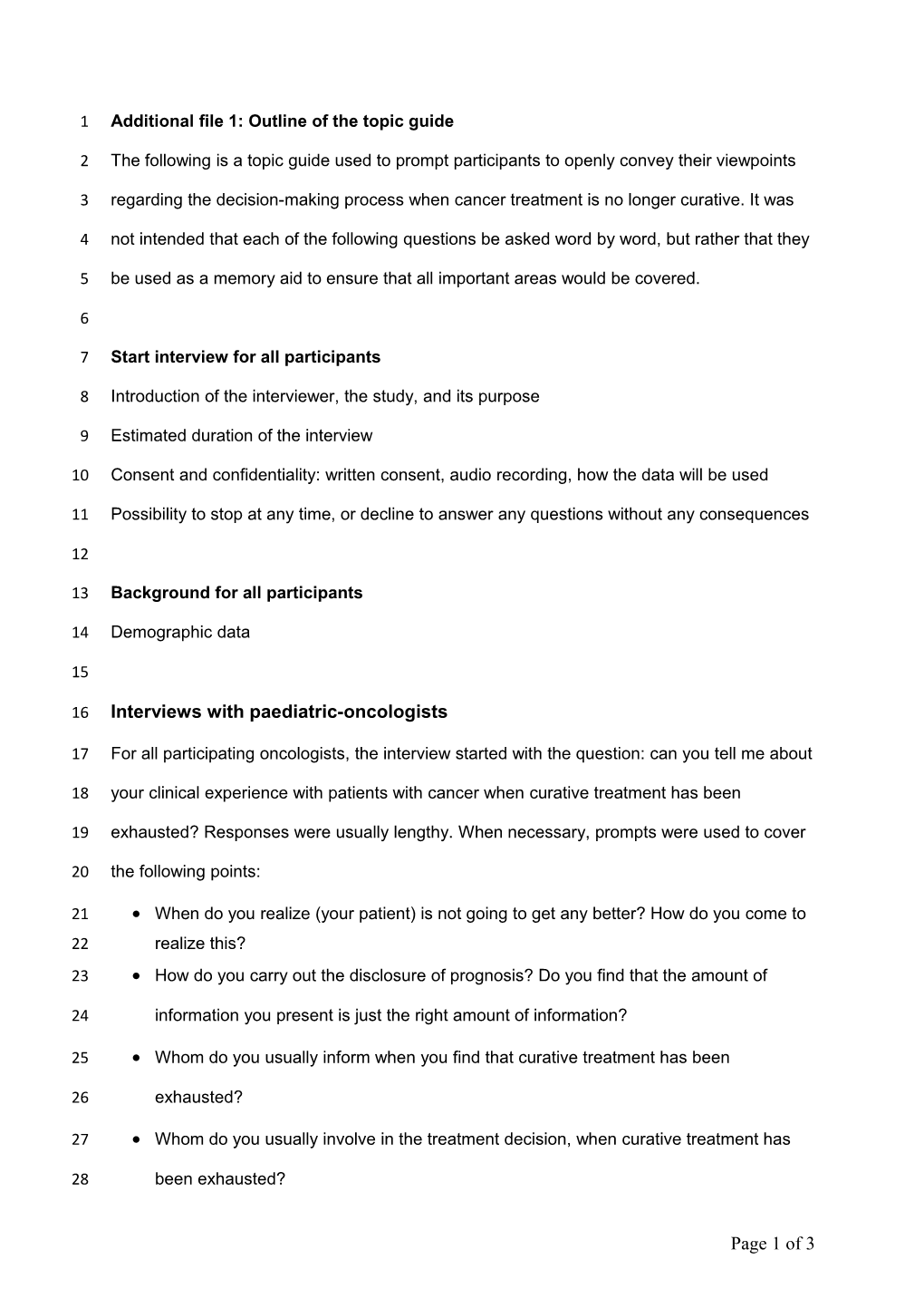 Additional File 1: Outline of the Topic Guide