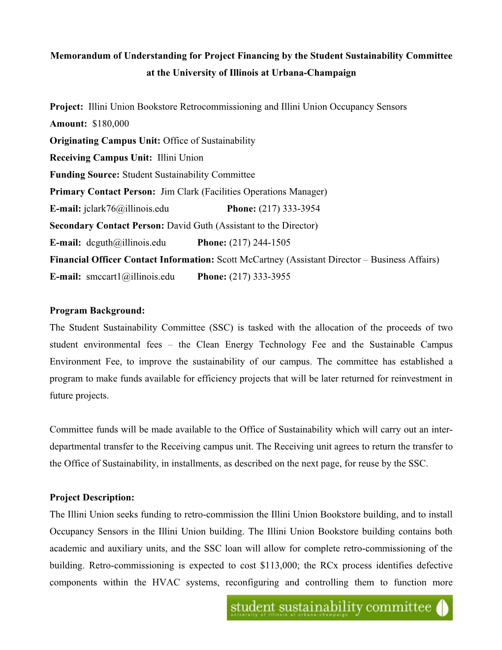 SSC Financing Agreement