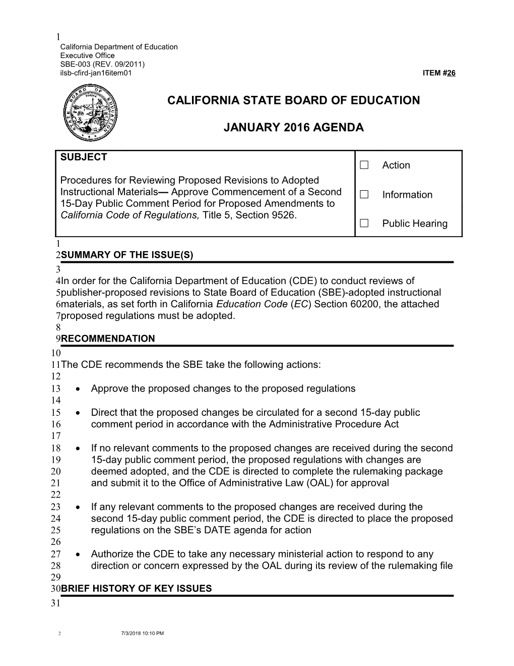 January 2016 Agenda Item 26 - Meeting Agendas (CA State Board of Education)
