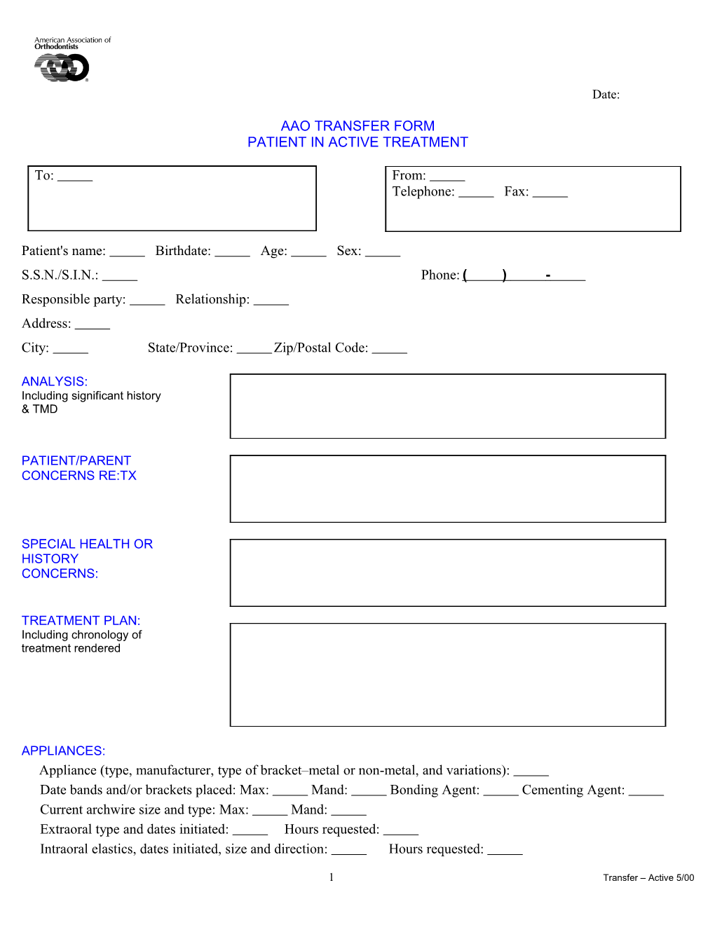 Aao Transfer Form Patient in Active Treatment