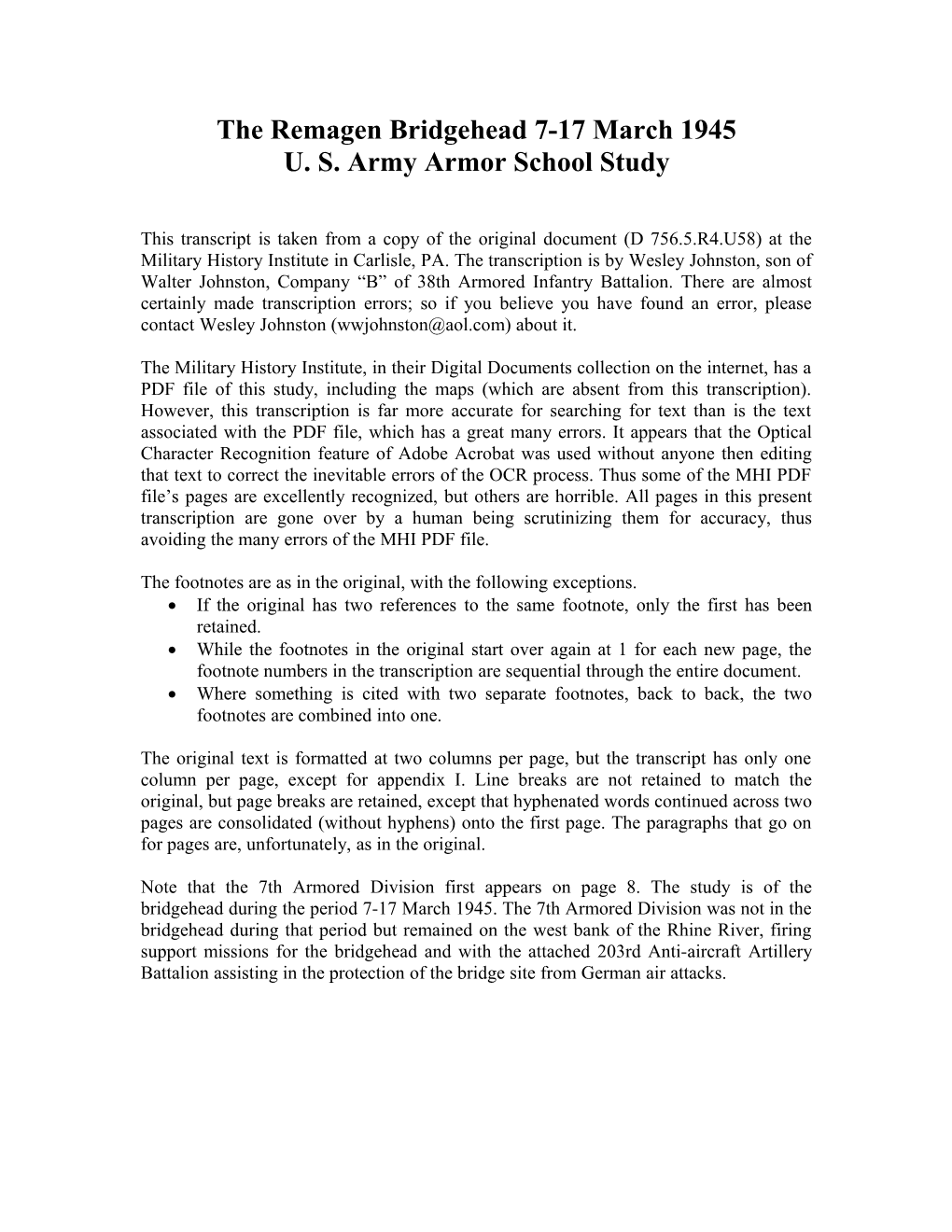 U. S. Army Armor School Study