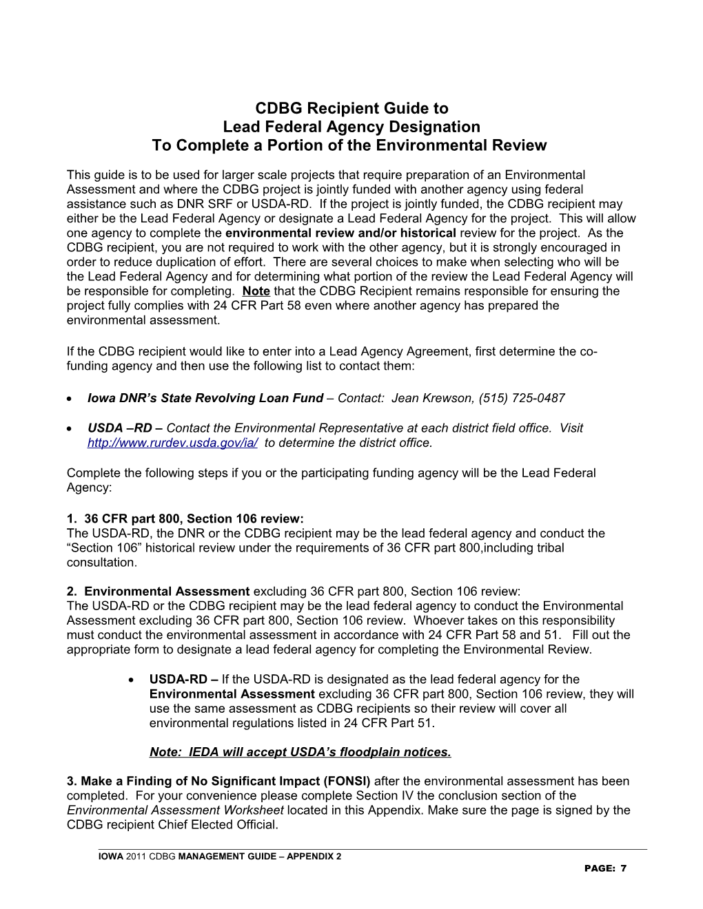 Lead Federal Agency Designation