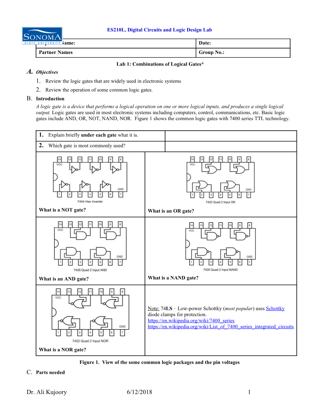 Lab 1:Combinations of Logical Gates*